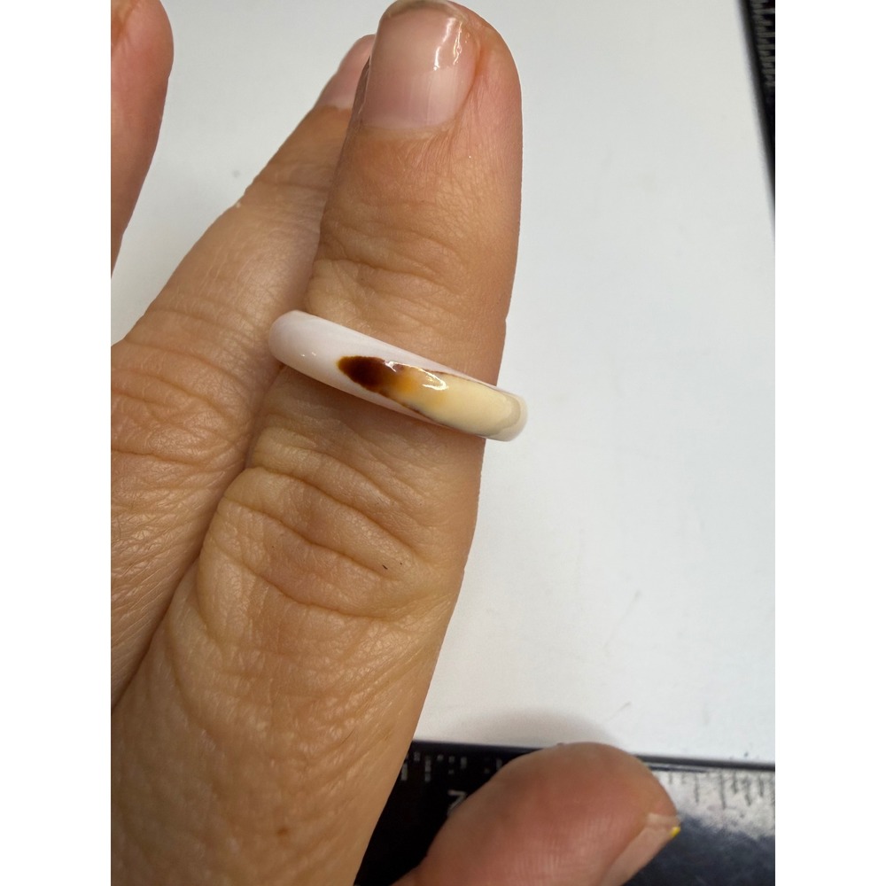 Natural Shell Band Ring Size 7.5 Cream Brown Marbled Minimalist Stackable Ring